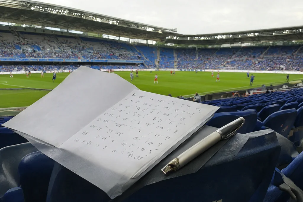 Beležnica i olovka na stadionskoj stolici